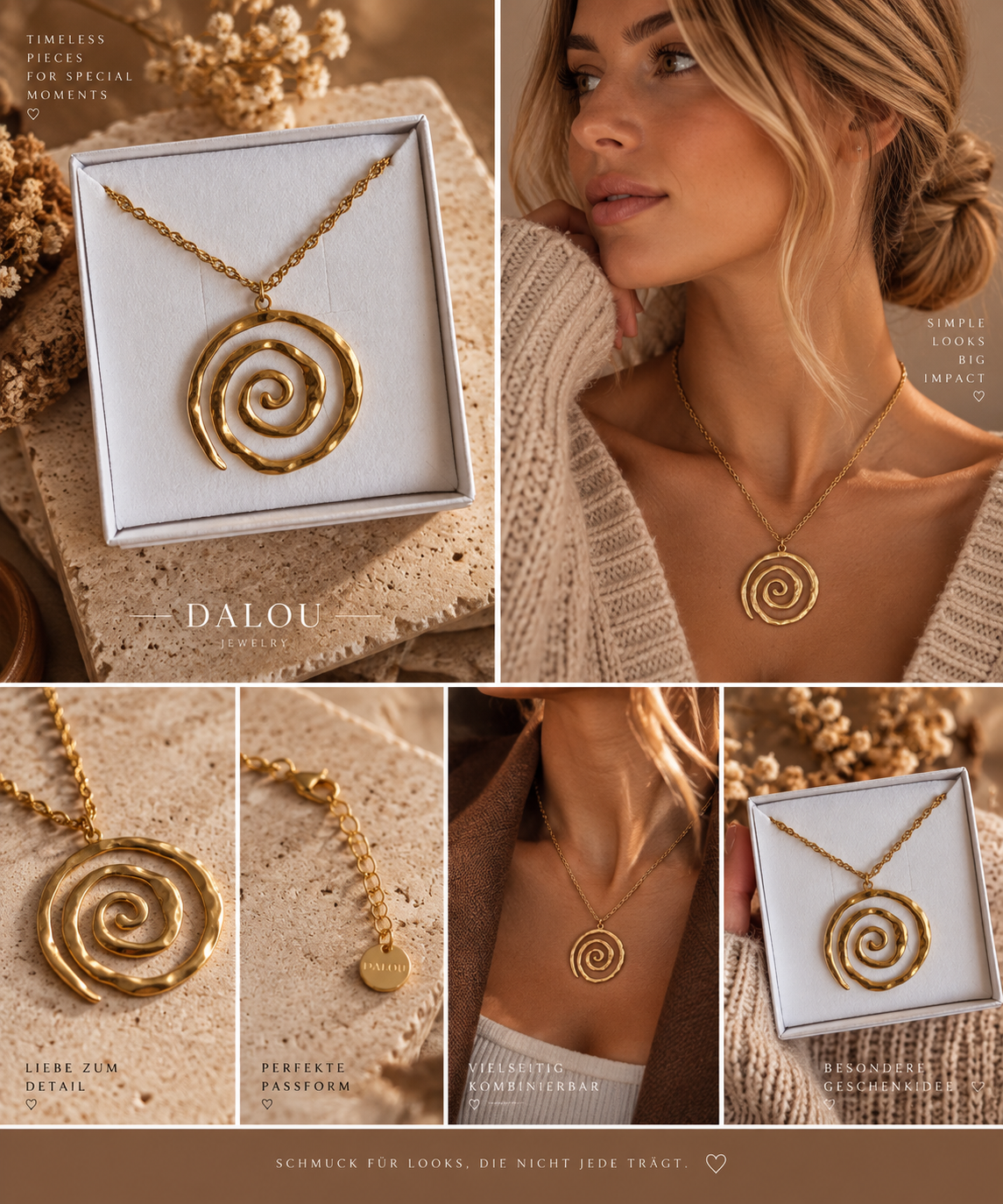 SOLARA – Goldkette mit großem Spiral Anhänger | Statement Kette