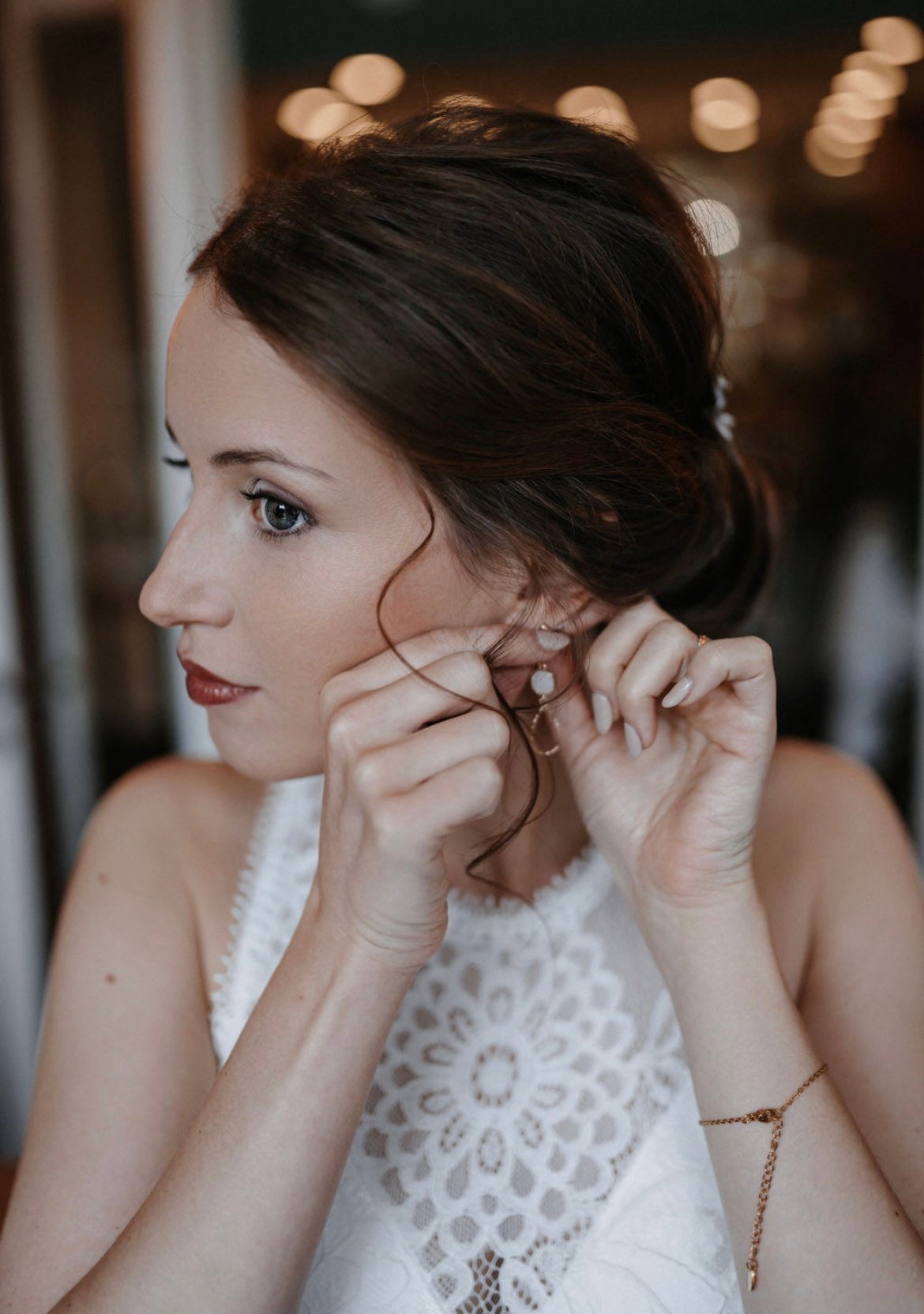 Zartes Braut Armband in Gold mit beigem Glasstein – Eleganter Hochzeitsschmuck aus Edelstahl | Verstellbar & kombinierbar