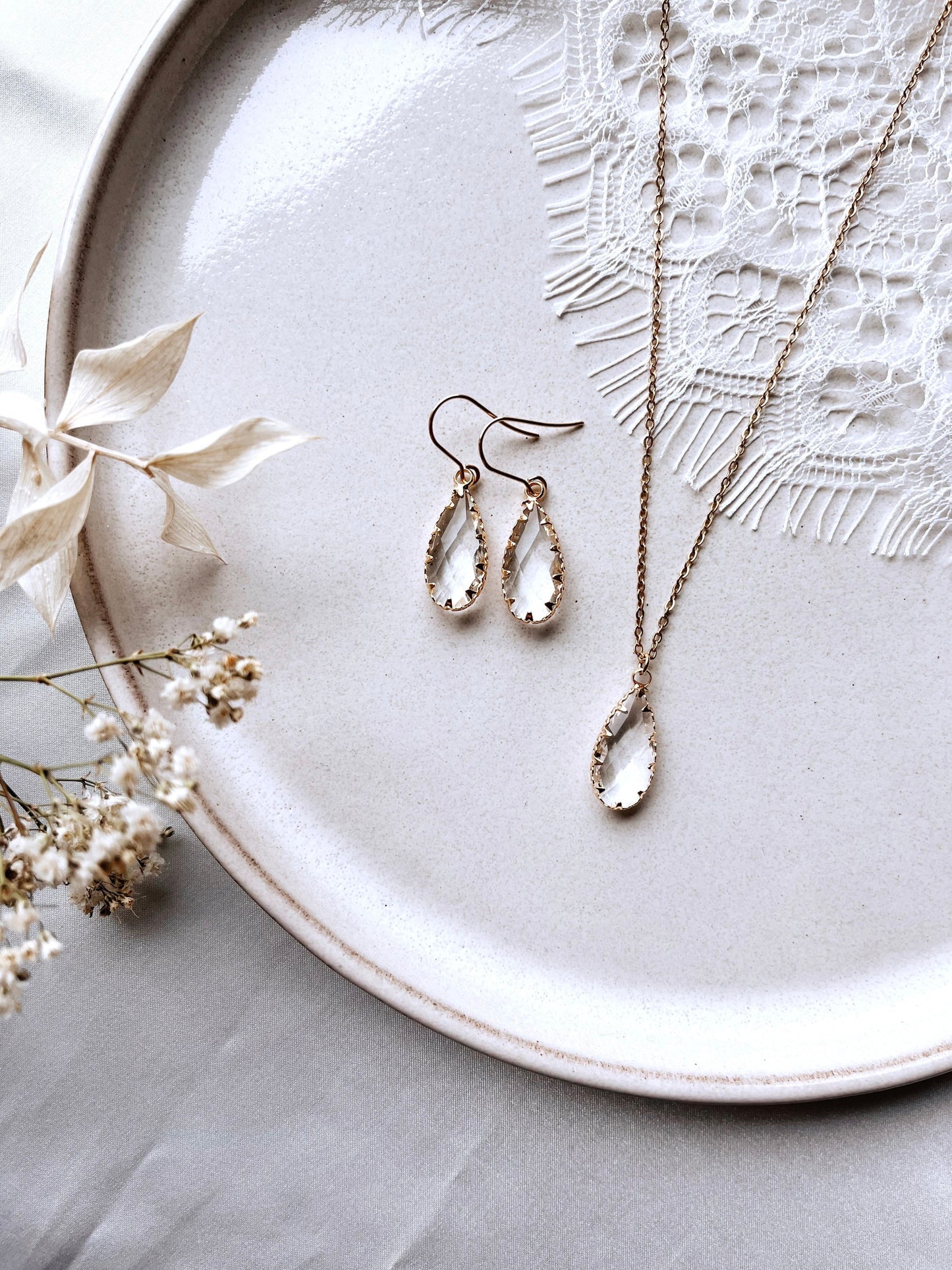 Braut Schmuckset mit Glaskristallen – Kette & Ohrringe in Gold | Hochzeitsschmuck