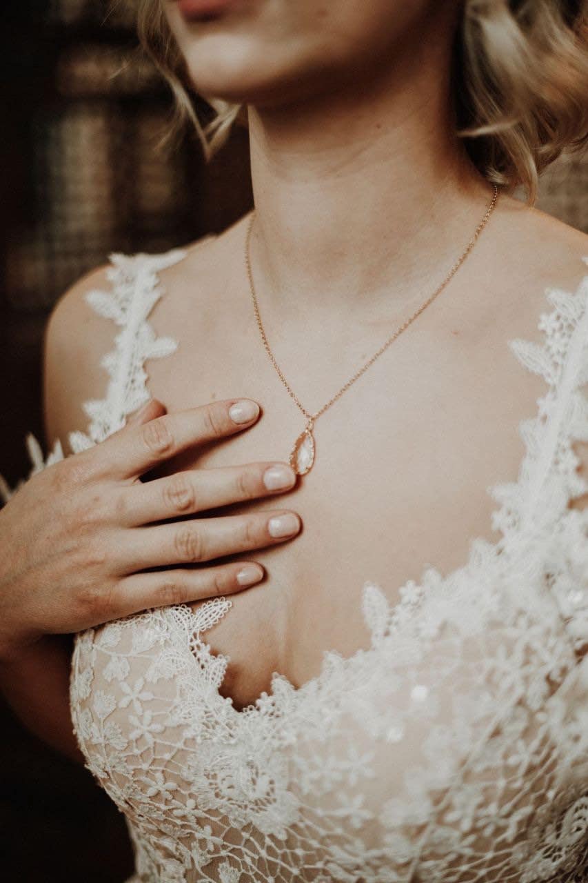 Braut Schmuckset mit Glaskristallen – Kette & Ohrringe in Gold | Hochzeitsschmuck