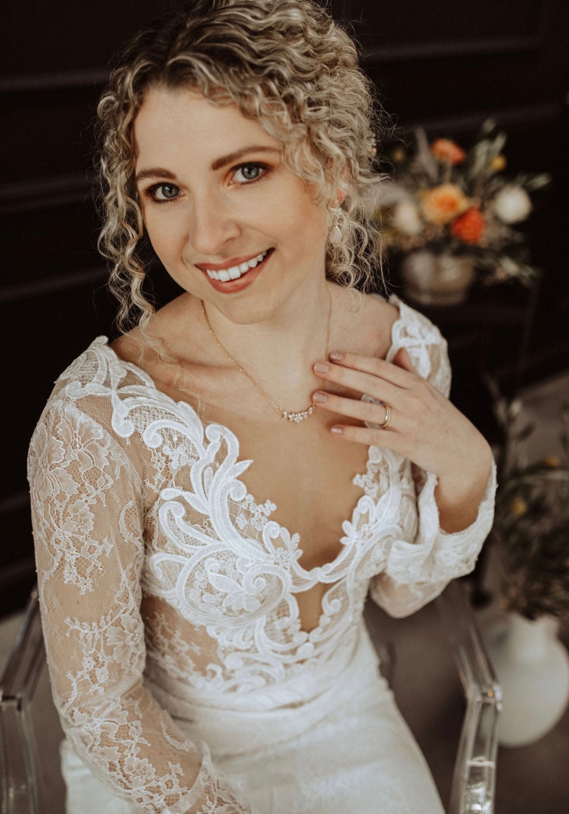 Zarte Halskette mit Zirkonia-Blumenanhänger – Brautschmuck zur Hochzeit | Boho-Schmuck für Braut & Brautjungfer | Geschenkidee