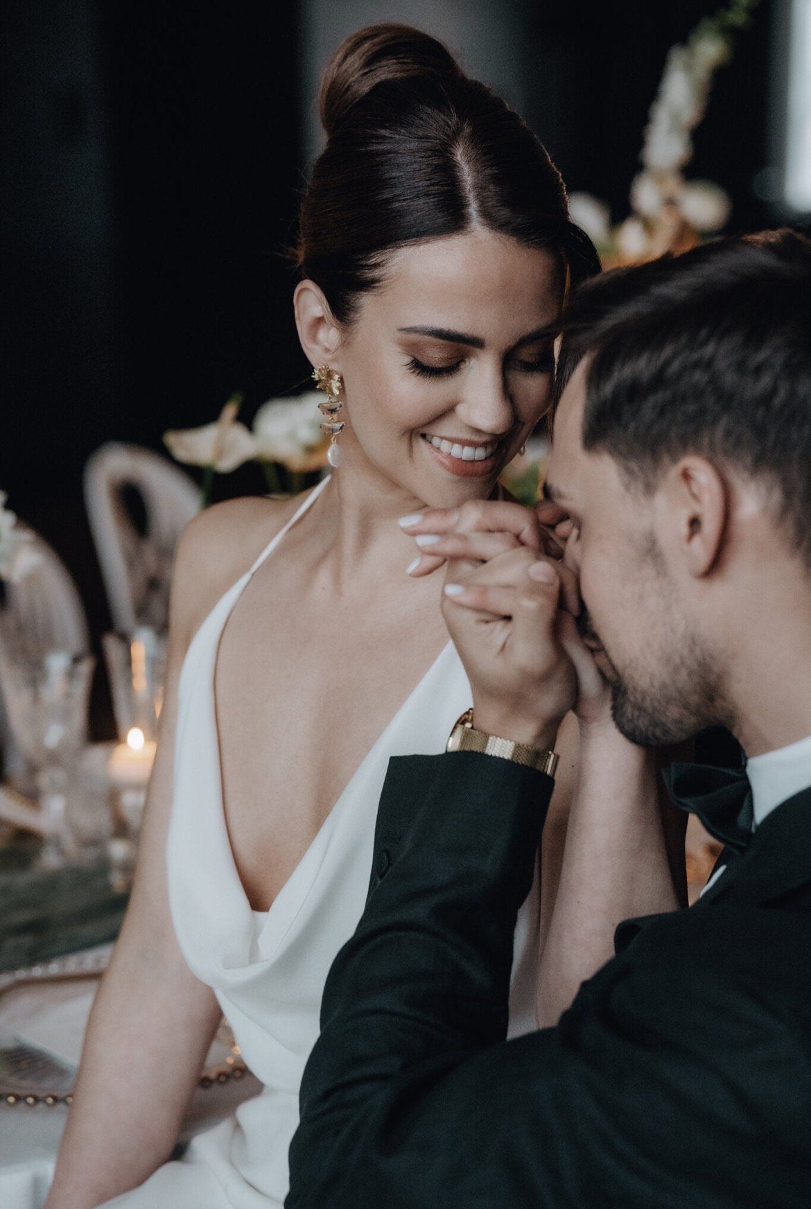 Handgemachte Braut Ohrringe Gold mit Glas- & Perlenanhänger – Eleganter Brautschmuck zur Hochzeit | Geschenkidee Weihnachten & Geburtstag