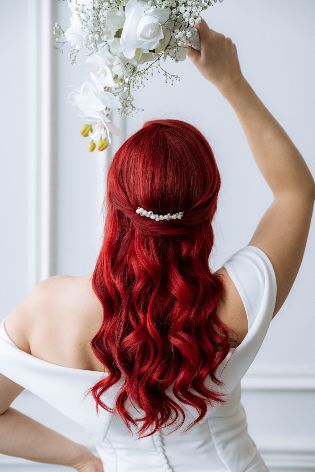 Perlenhaarkamm für die Braut – Zarter Brautschmuck mit Glas- & Kristallperlen in Gold oder Silber