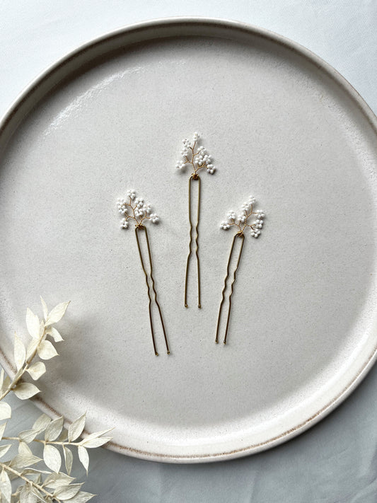 Filigranes Schmuckset Haarnadeln vergoldet – mit Perlen | 3er Set