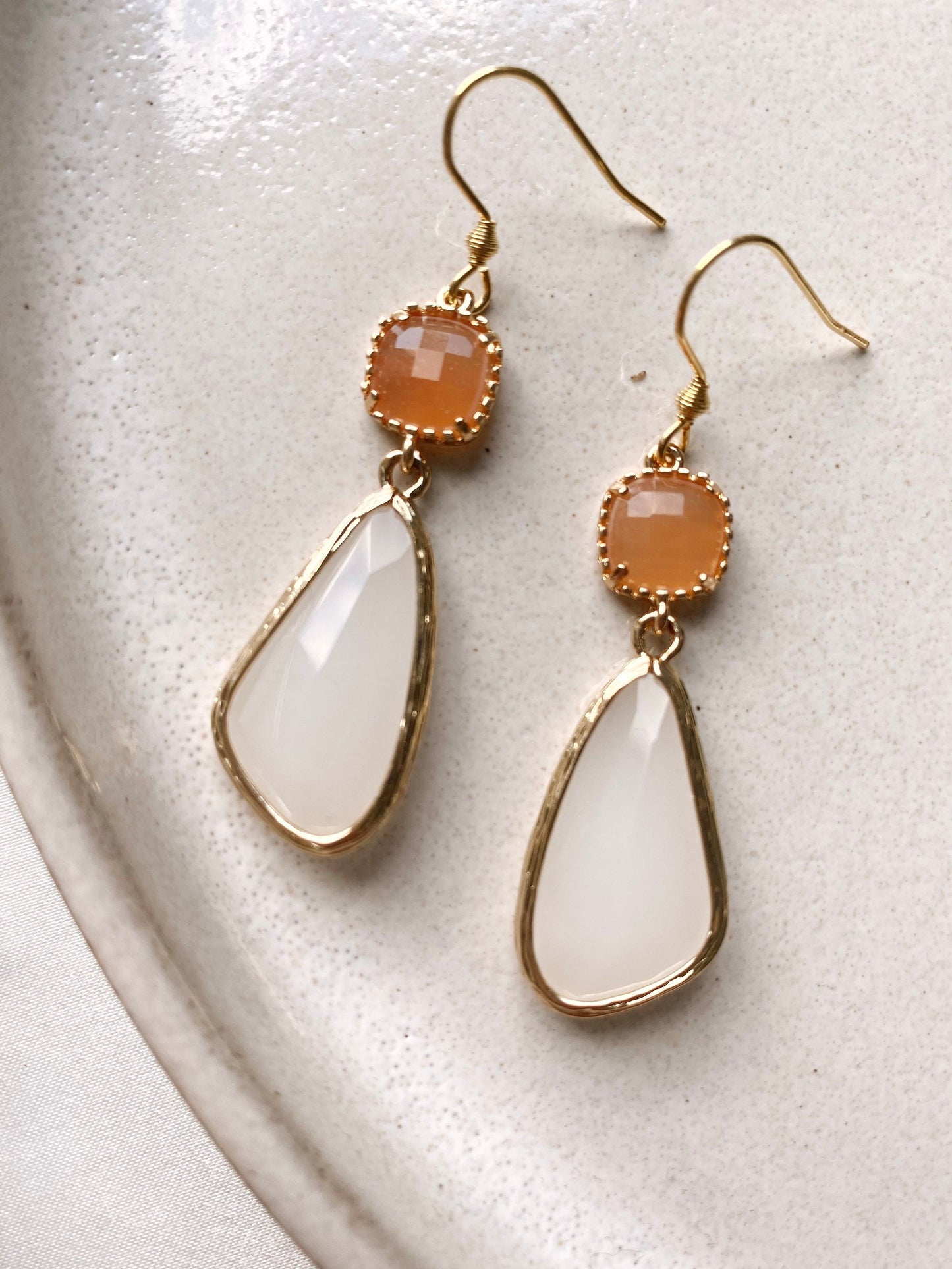 Schmuckset Gold Braut Orange – Handgefertigtes Set mit Glaselementen & Tropfenanhängern | Boho Brautschmuck aus Edelstahl