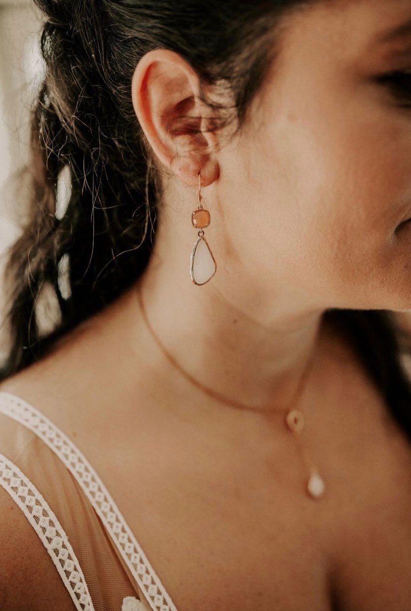 Schmuckset Gold Braut Orange – Handgefertigtes Set mit Glaselementen & Tropfenanhängern | Boho Brautschmuck aus Edelstahl