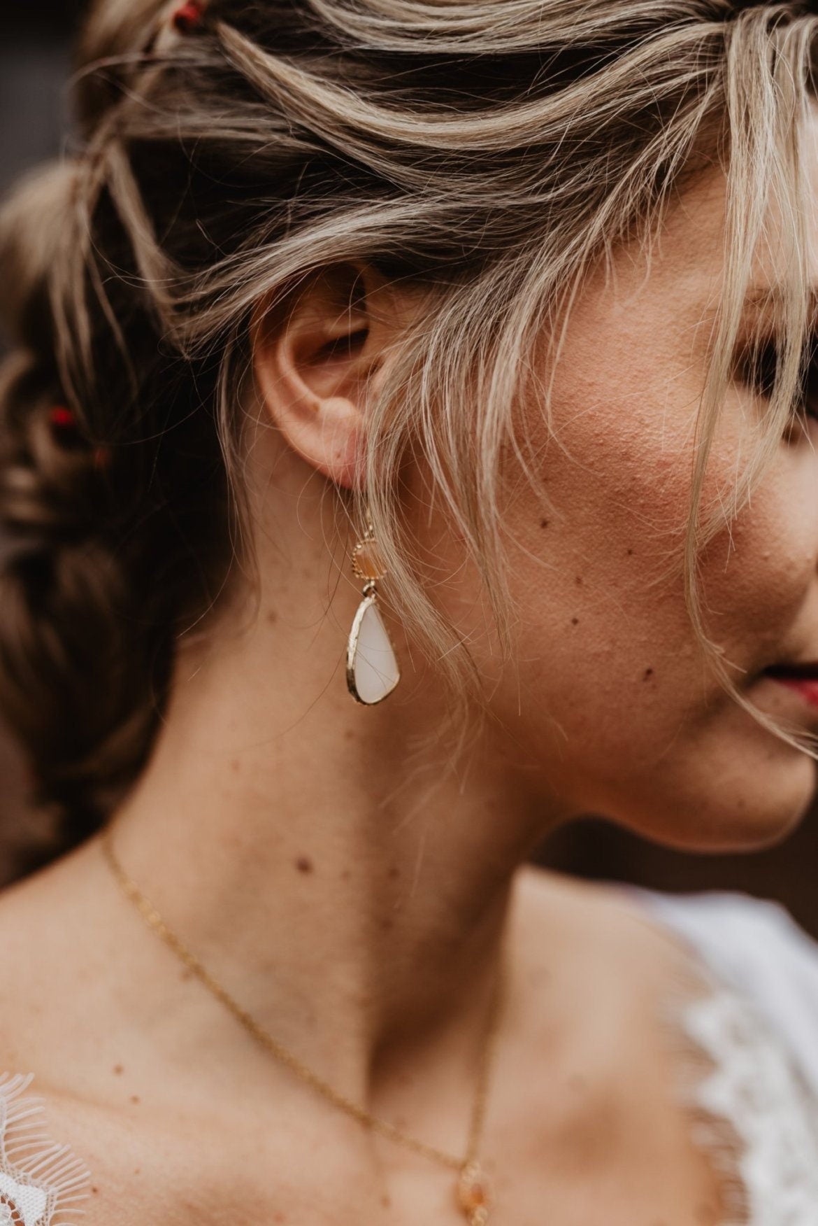 Schmuckset Gold Braut Orange – Handgefertigtes Set mit Glaselementen & Tropfenanhängern | Boho Brautschmuck aus Edelstahl