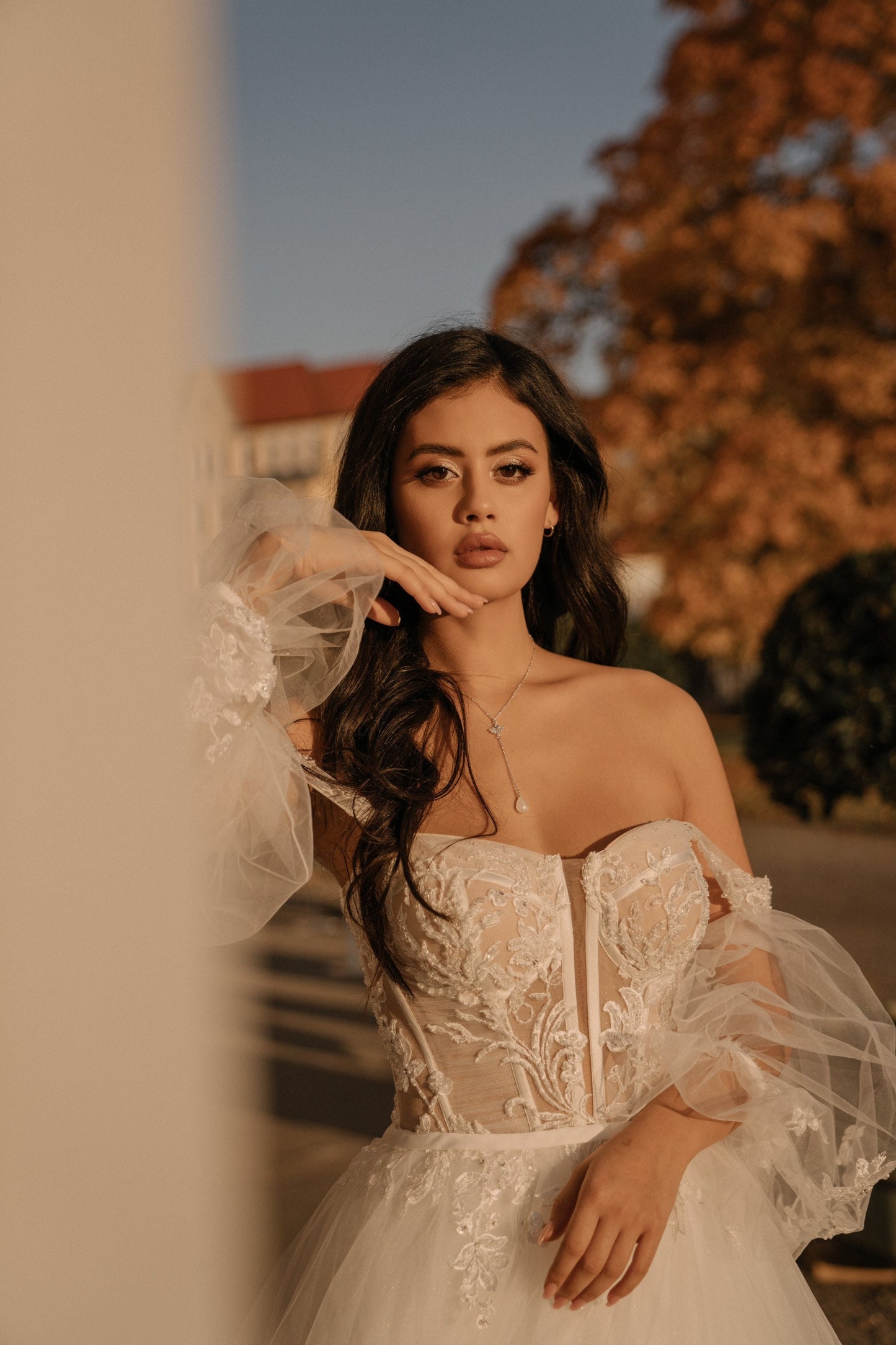 Braut Schmuckset Silber – Handgefertigtes Schmuckset mit Zirkoniafächer & Glastropfen | Edelstahl versilbert für Hochzeit & besondere Anlässe