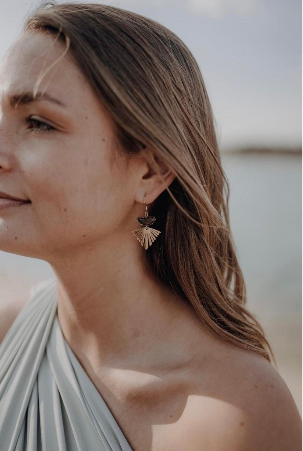 Boho Schmuck Set Braun – Handgefertigtes Schmuckset mit braunen Glaselementen | Edelstahl Kette & Ohrringe im Boho Stil