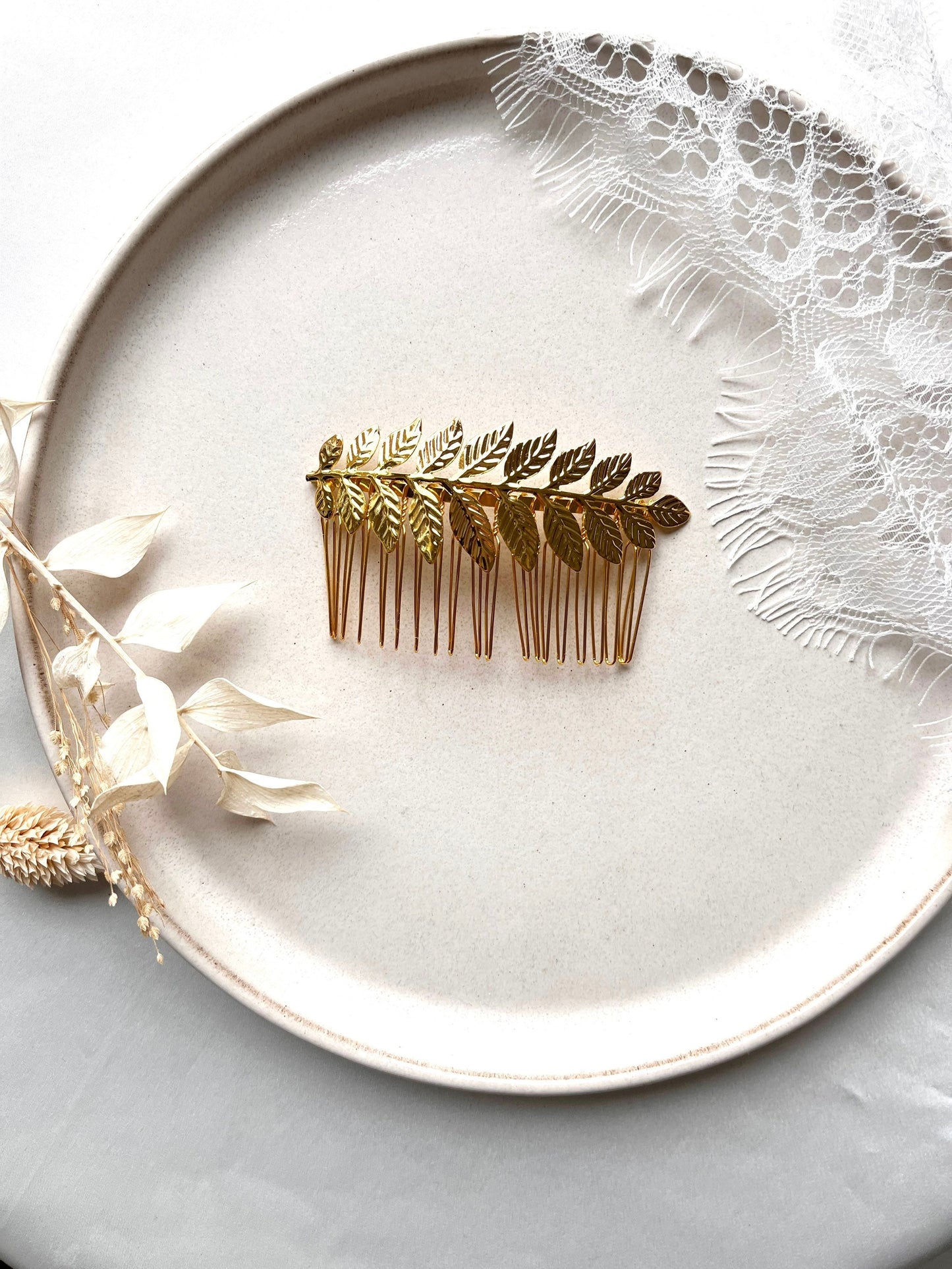 Braut Haarkamm Boho Stil mit Blättern – Goldener Haarkamm für Hochzeitsfrisuren | Handgefertigter Boho Brautschmuck