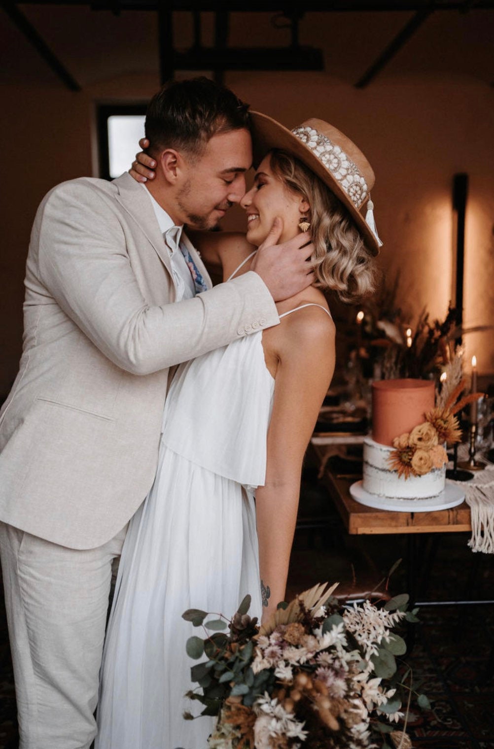 Boho Schmuck Set Braun – Handgefertigtes Schmuckset mit braunen Glaselementen | Edelstahl Kette & Ohrringe im Boho Stil