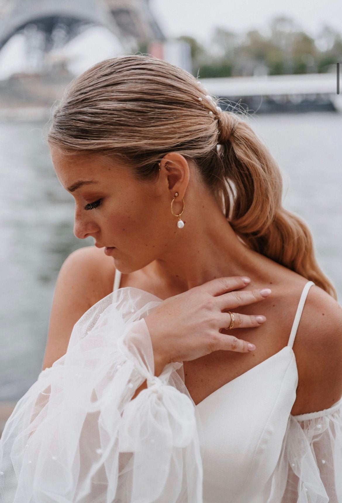 Braut Perlen Schmuckset – Edelstahl Creolen & Kette mit abnehmbaren Perlenanhängern | In Gold oder Silber, handgefertigt