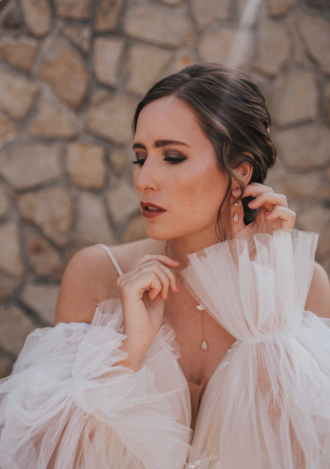 Braut Schmuckset Silber – Handgefertigtes Schmuckset mit Zirkoniafächer & Glastropfen | Edelstahl versilbert für Hochzeit & besondere Anlässe