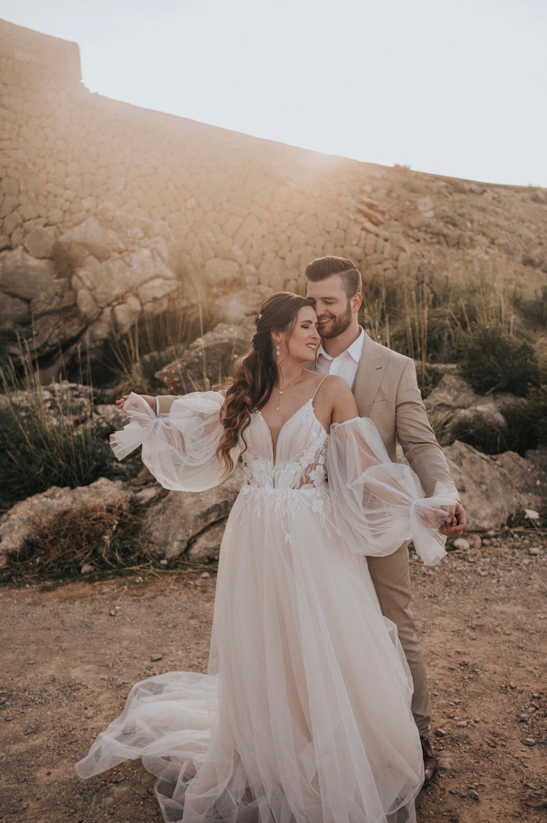 Braut Schmuckset Gold – Handgefertigtes Schmuckset mit Zirkoniafächer & Glastropfen | Edelstahl vergoldet