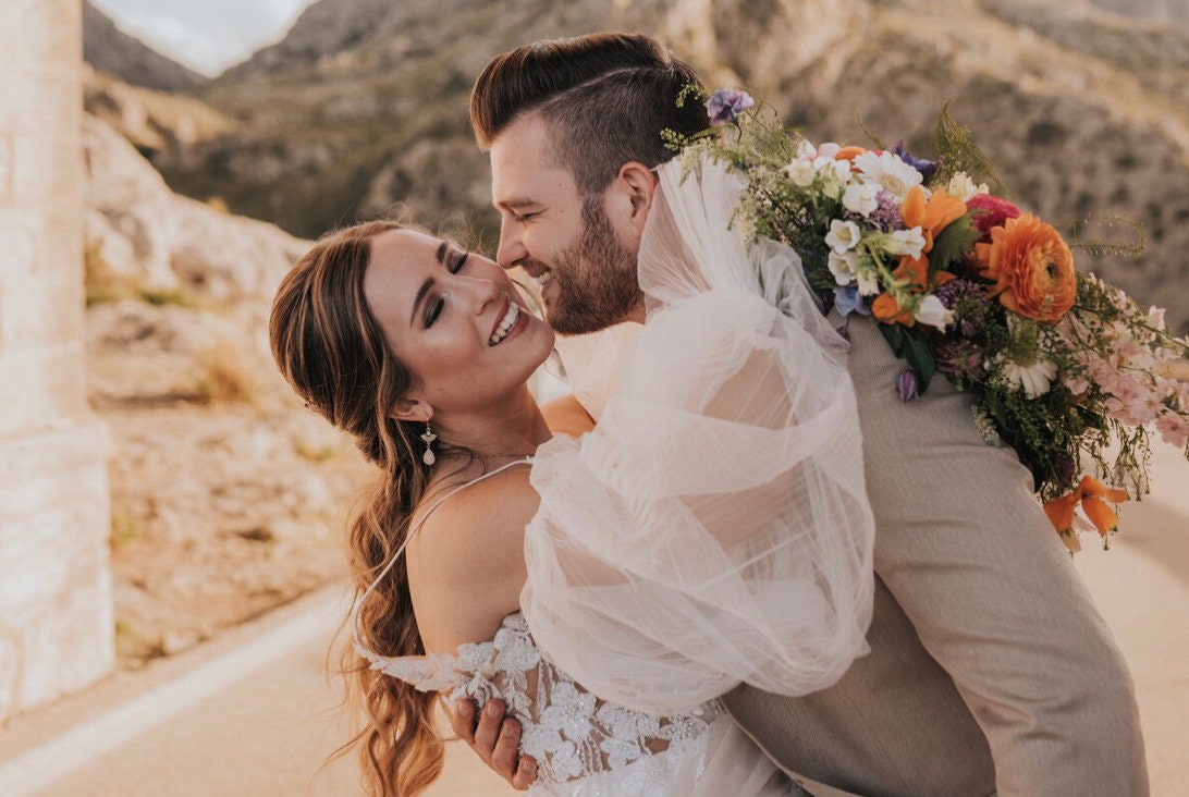 Braut Boho Ohrringe Gold – Handgefertigte Ohrringe mit Zirkoniafächer & Glastropfen | Edelstahl Creolen für Hochzeit & besondere Anlässe