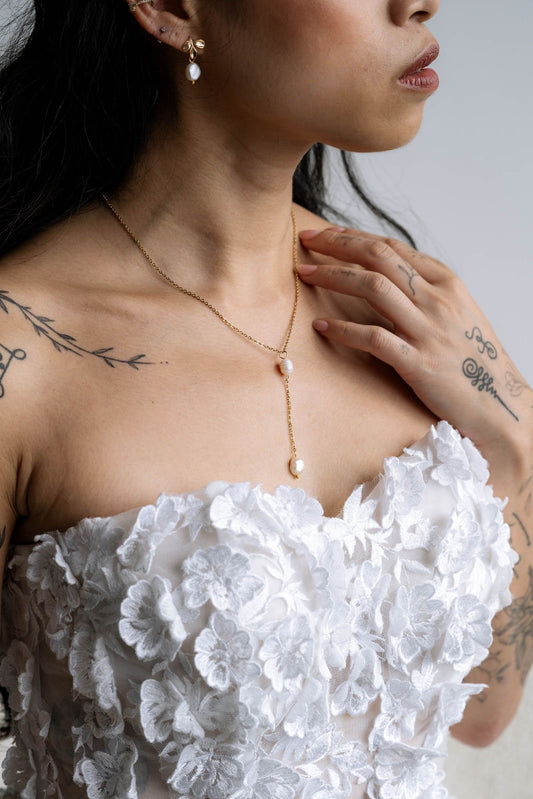 Y-Lariat Perlenkette für die Braut – Eleganter Brautschmuck mit Süßwasserperlen in Gold, Silber oder Roségold