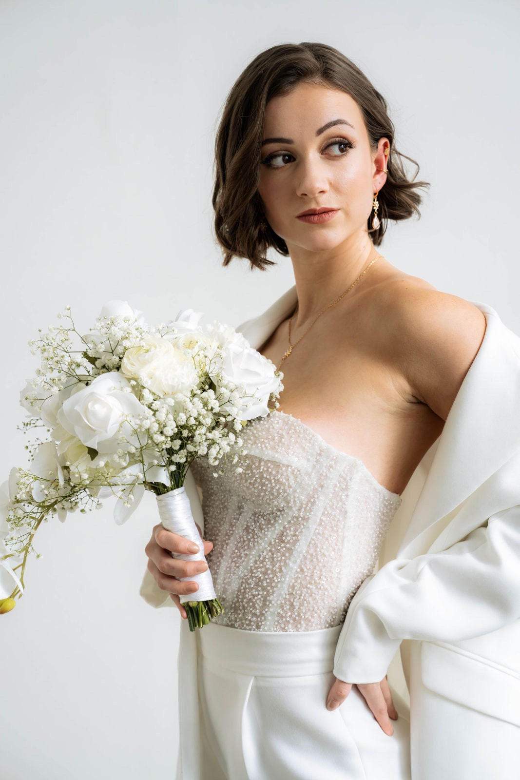 Braut Schmuckset Gold mit Blüten und Tropfen – Handgefertigtes Schmuckset aus Edelstahl mit Zirkoniablüten & Glastropfen | In Gold oder Silber erhältlich