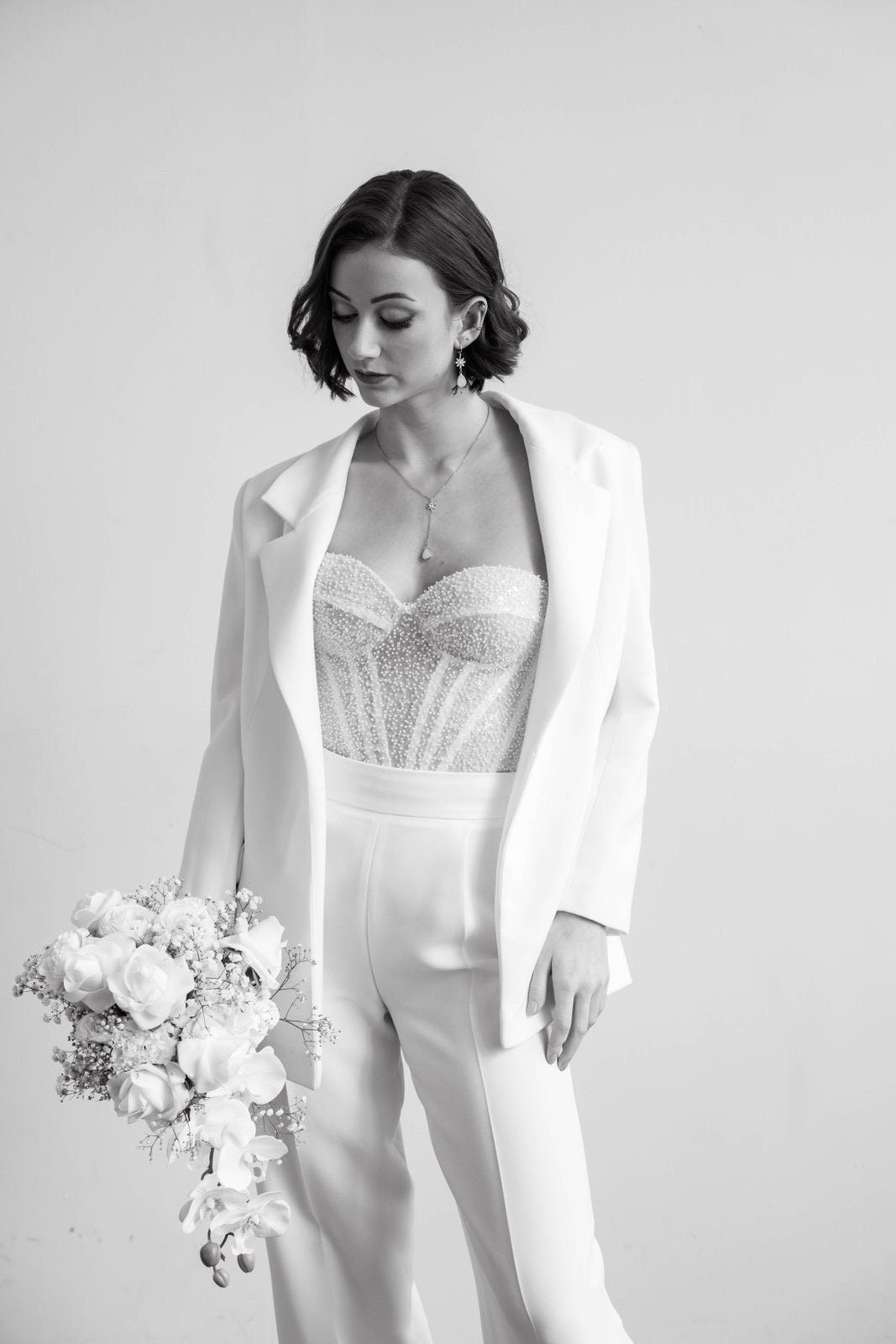 Braut Schmuckset Gold mit Blüten und Tropfen – Handgefertigtes Schmuckset aus Edelstahl mit Zirkoniablüten & Glastropfen | In Gold oder Silber erhältlich