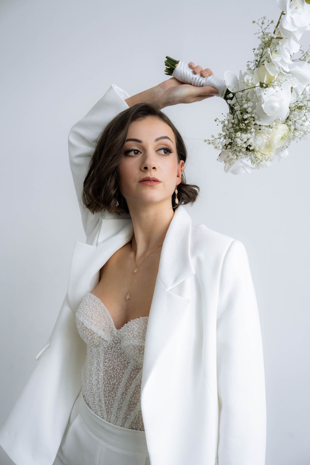 Braut Schmuckset Gold mit Blüten und Tropfen – Handgefertigtes Schmuckset aus Edelstahl mit Zirkoniablüten & Glastropfen | In Gold oder Silber erhältlich