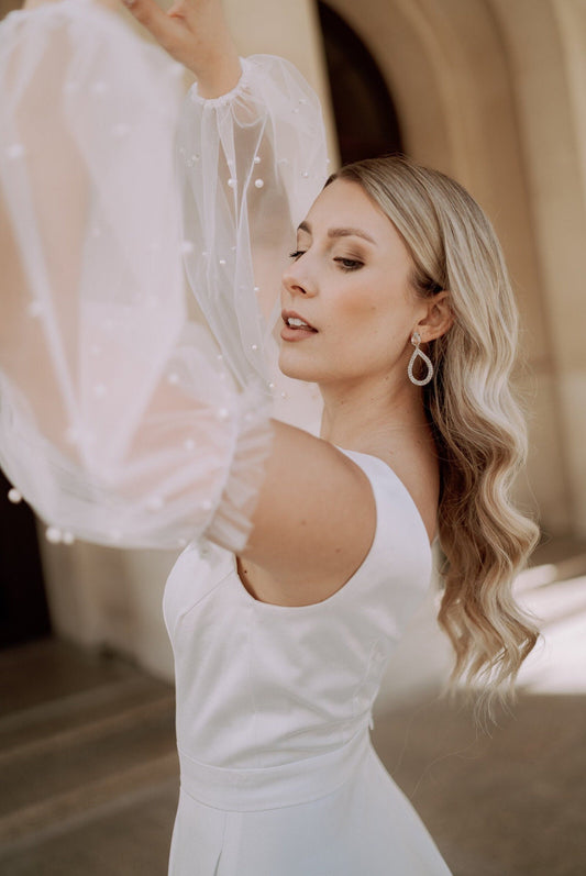 Glitzernde Brautohrringe – Tropfenohrringe mit Zirkoniasteinen & Glasstein | Edelstahl in Gold oder Silber