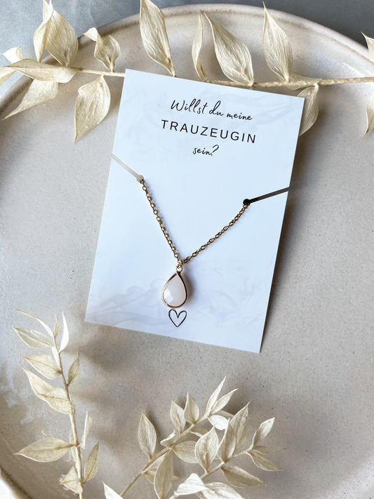 Geschenkkarte "Willst du meine Trauzeugin sein?" – Schmuckgeschenk mit filigraner Tropfenkette in Gold, Silber oder Roségold