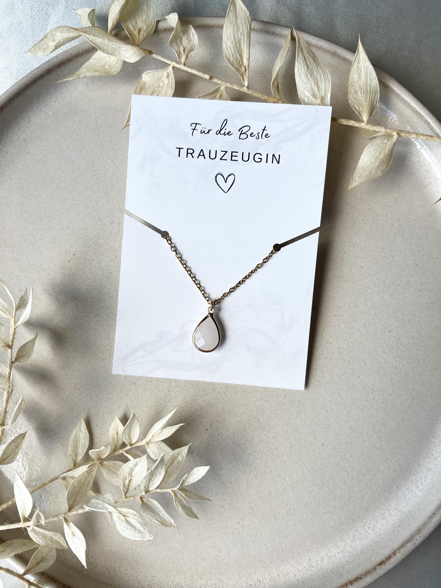 Schlichte Kette mit Tropfen Geschenk Trauzeugin – Edelstahl Halskette mit Glastropfen | In Gold, Silber oder Roségold