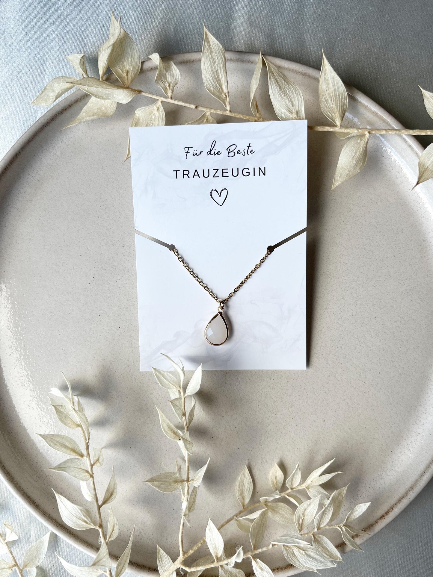 Schlichte Kette mit Tropfen Geschenk Trauzeugin – Edelstahl Halskette mit Glastropfen | In Gold, Silber oder Roségold