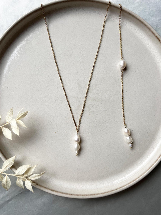 Vergoldete Rückenkette mit Süßwasserperlen – Handgefertigt & abnehmbar | Edelstahl in Gold, Silber oder Roségold