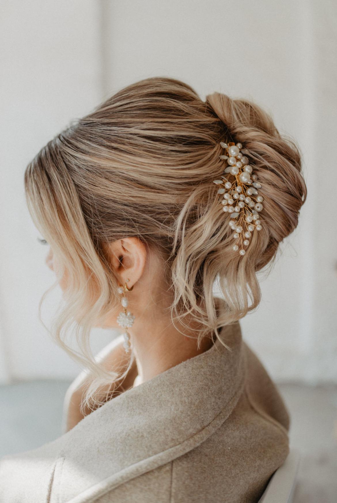 Eleganter Brauthaarschmuck mit Perlen – Klammer in Gold, Silber oder Roségold